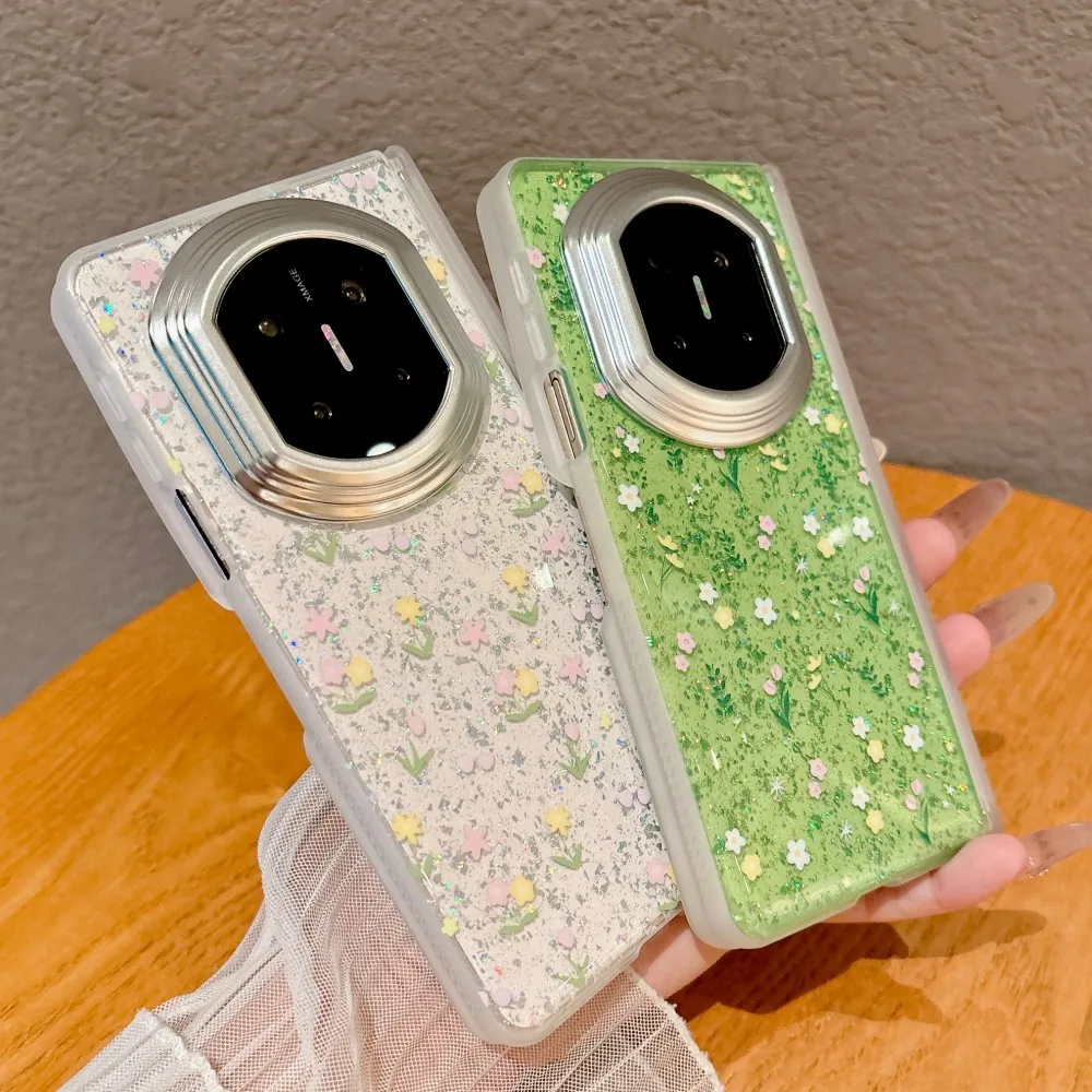 Glitter Flower Pattern For HuaWei Mate X7 Phone Case Fashion Axis Hinge Protection PC Hard Shell (Only Back Cover)