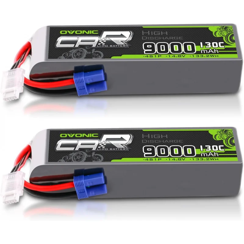 OVONIC 4S LiPo Battery 9000mAh 14.8V 130C RC Battery with EC5 Connector (2 Pack)