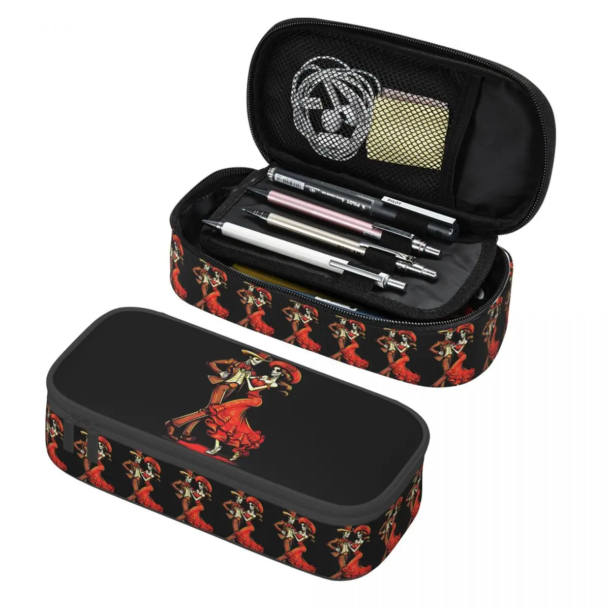 

Dia De Los Muertos Day Of The Dead Couple Pencil Case Pen Holder Storage Stationery Supplies Large Capacity Pen Box Pencil Bag