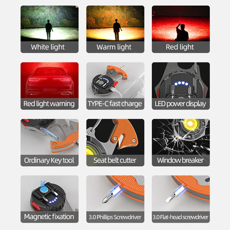 Portable Mini Multi-Function Keychain Light Maintenance Light Outdoor Camping Rechargeable Flashlight Cob Work Light