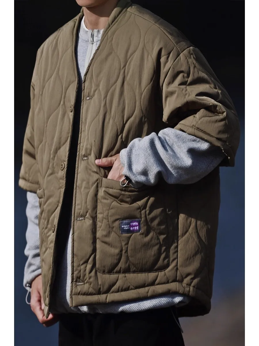 

Loose Fit Cotton Jaet Men's Casual Sle Winter Coat Retro Workwear Gourd Pattern Color Warm Thiened Zipper Closure