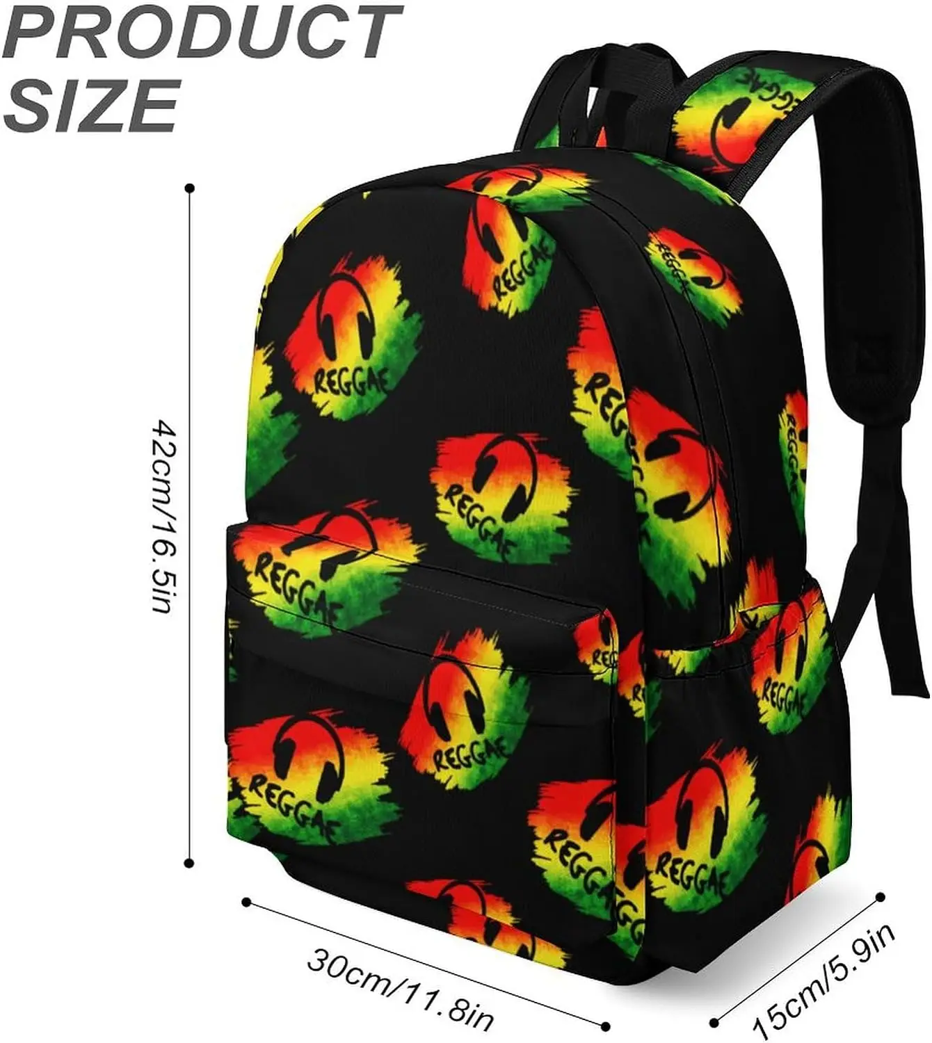 Reggae Music Jamaica Rasta Funny Backpack Travel Daypack Casual Shoulders Bag Large Capacity Laptop Bag Casual Daypack