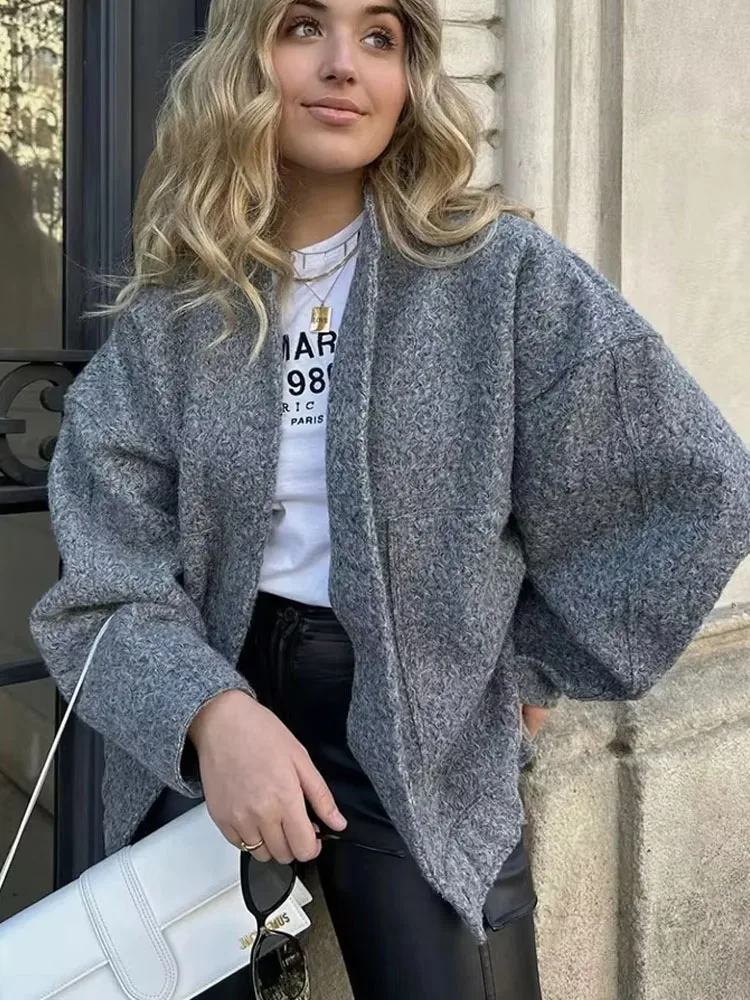 

2024, женское хлопковое меховое пальто из овечьей шерсти, однотонное серое утепленное пальто с длинными рукавами и карманами, женское повседневное уличное пальто, осень-зима