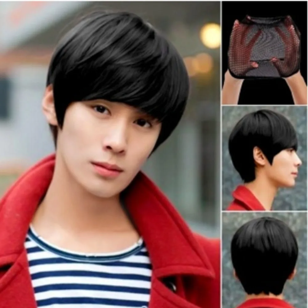 Fashion Men's Handsome High Temperature Fiber Short Straight Hair Wigs with Bangs for Cosplay Party Masquerade Costume Ball