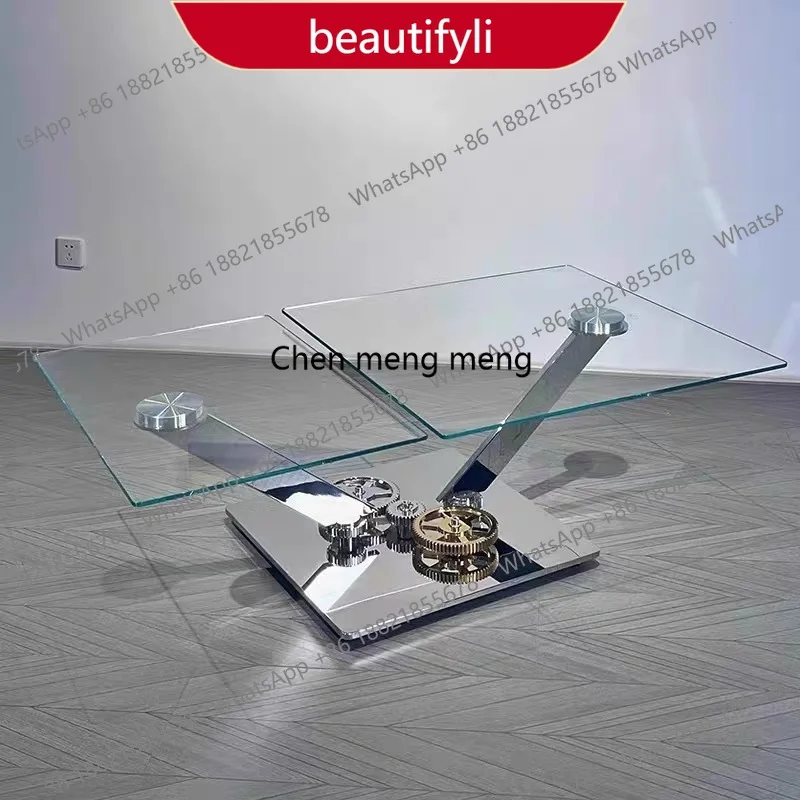 

Вращающиеся механические кофейные столики 01A: дизайнерские, в скандинавском стиле, из нержавеющей стали и стекла, итальянская классическая мебель