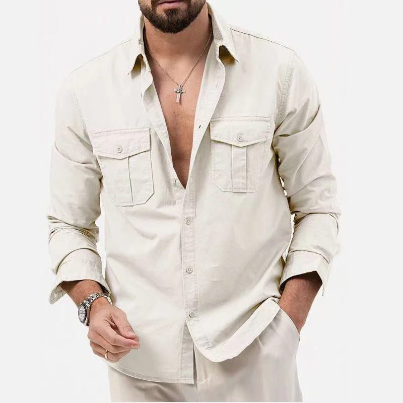 

Men's Spring Summer Autumn Casual Quick-Dry Long Sleeve Shirt Lapel Cargo Hiking Camping Climbing Loose Turn Down Collar Shirt