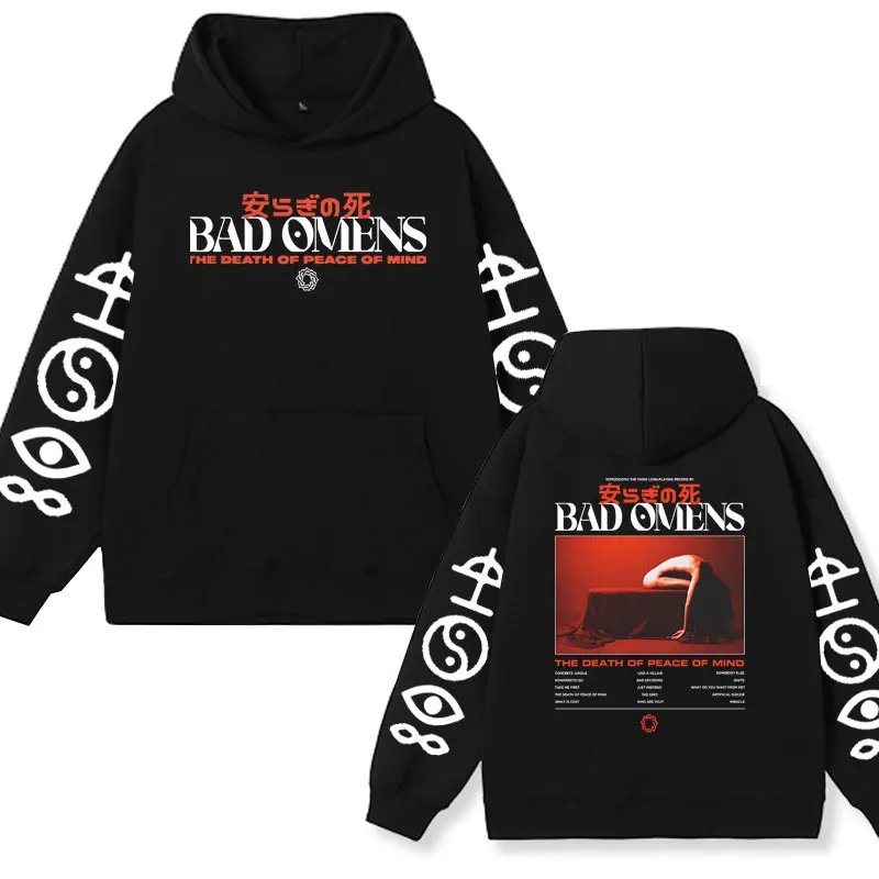 

Bad Omens Band THE DEATH OF PEACE OF MIND Graphic Print Hoodies Men Women's Hip Hop Oversized Hooded Sweatshirts Fleece Pullover