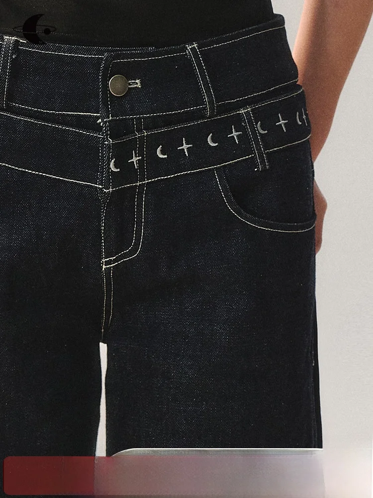 

Женские джинсы Waed Blue с пэчворком, прямые, хлопковые, на весну, с вышивкой AnnoMundi на талии