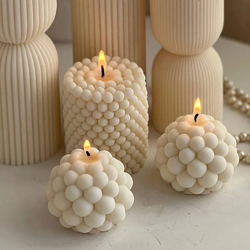 Cylindrical Bead Bubble Candle Molds 3D Ball Shape Soap Gypsum Chocolate Mould Soy Wax Making Silicone Mould For Candle Making