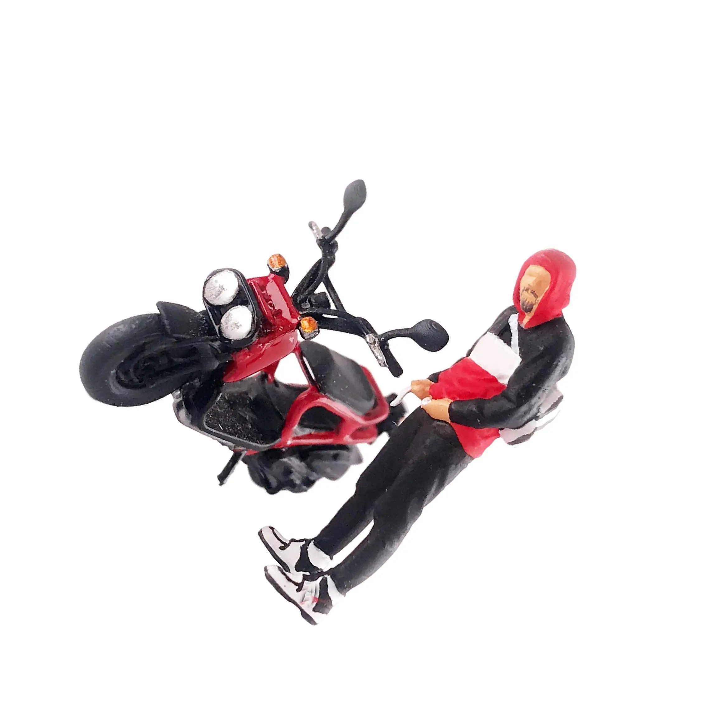 ฟิกเกอร์ขี่มอเตอร์ไซค์ขนาด 1:64 สำหรับงาน DIY โมเดลขนาด S สีดำแดง