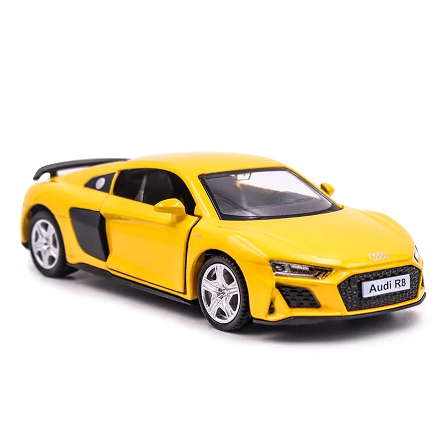 1:36 Audi R8 Pullback Toy Car Model Mechanic Replica Official Licensed Scale Diecast Miniature Art Xmas Kid Boy Gift