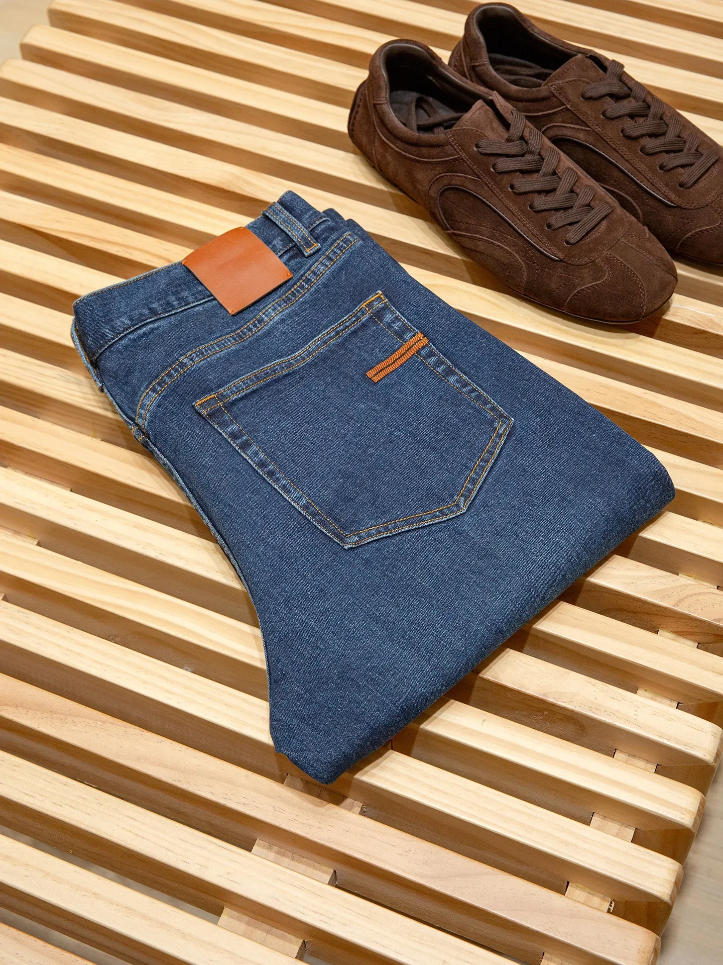 Original custom-woven Turkish cotton fabric, men's high-matching five-bag jeans