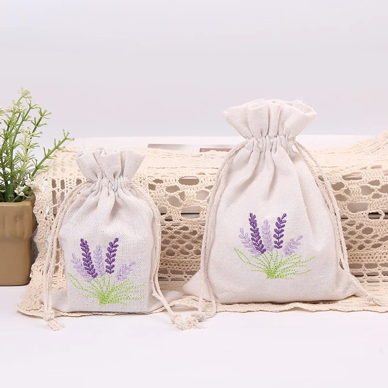 10pcs Lavender Pouches Dry Flower Aroma Bags Embroidery Lavender Pouches Cotton Jute Seeds Bags Aromatherapy Bags Can Print logo