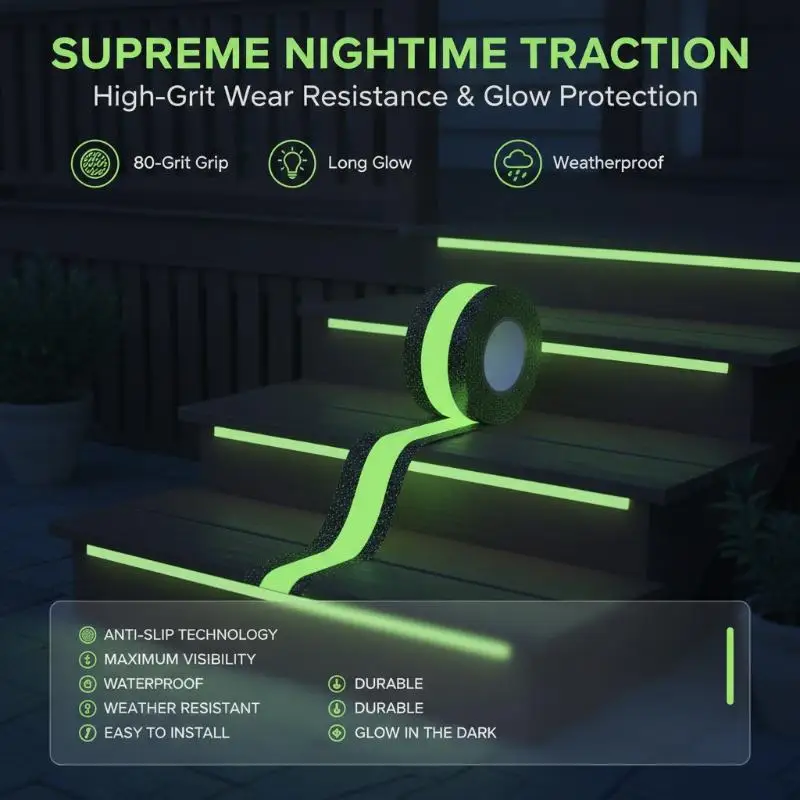NEW Anti Slip Safety Grip Tape Green Glowing In The Dark High Traction Grit Stairs Tape Hazard Caution Warning Tape For Steps