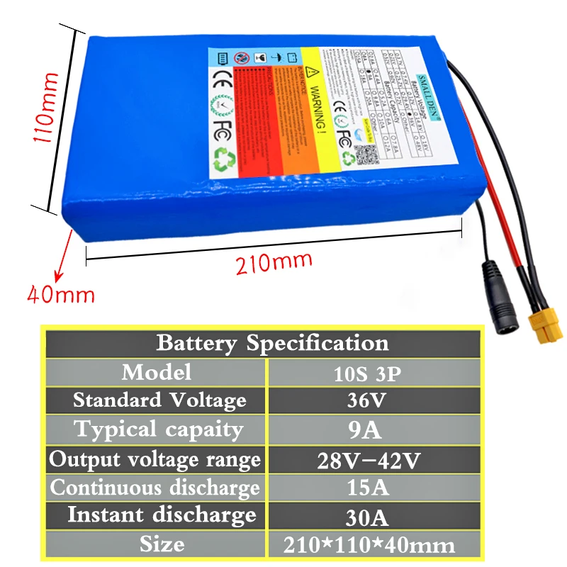 Paquete de batería de litio 36V 6Ah/9Ah 18650 10S2P-3P 540W Motor incorporado BMS 42V E-tool Scooter de dos ruedas celda portátil ultrafina