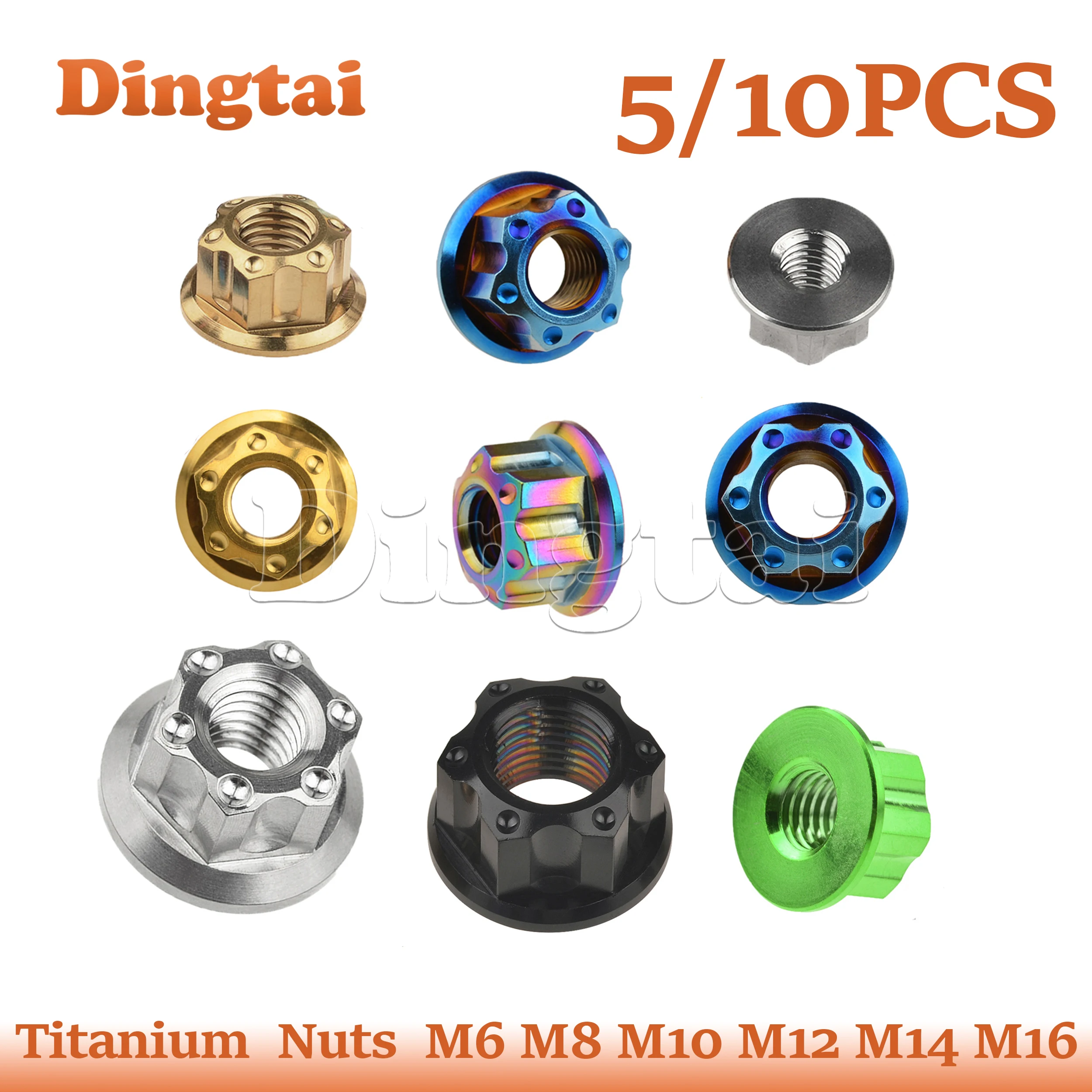 

Dingtai Titanium Ti Nuts 5/10PCS M6 M8 M10 M12 M14 M16 Fancy Bolt Cap for Motorcycle Accessories Fastener Rear Axle Nuts