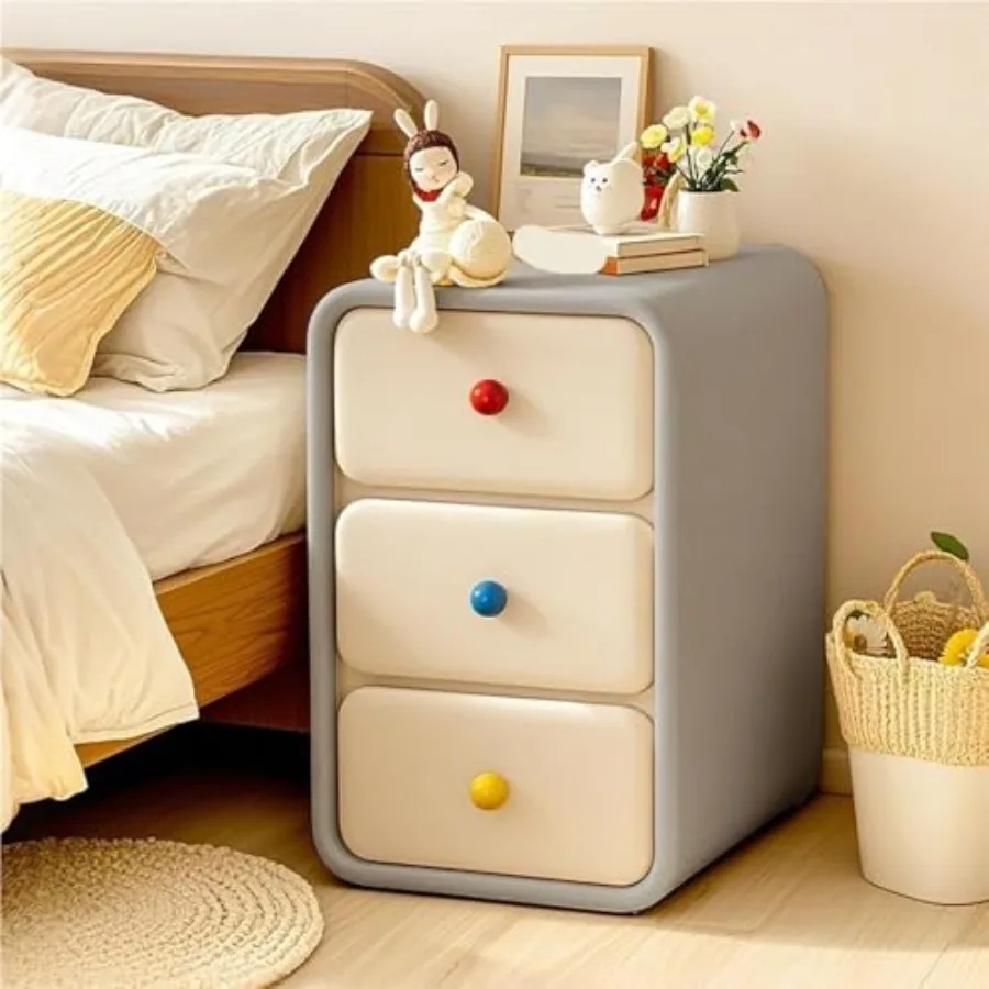 

Slim Nightstand with 3 Drawers for Small Spaces Cute Bedside Table with Colorful Knobs Modern Storage Cabinet Narrow End Table