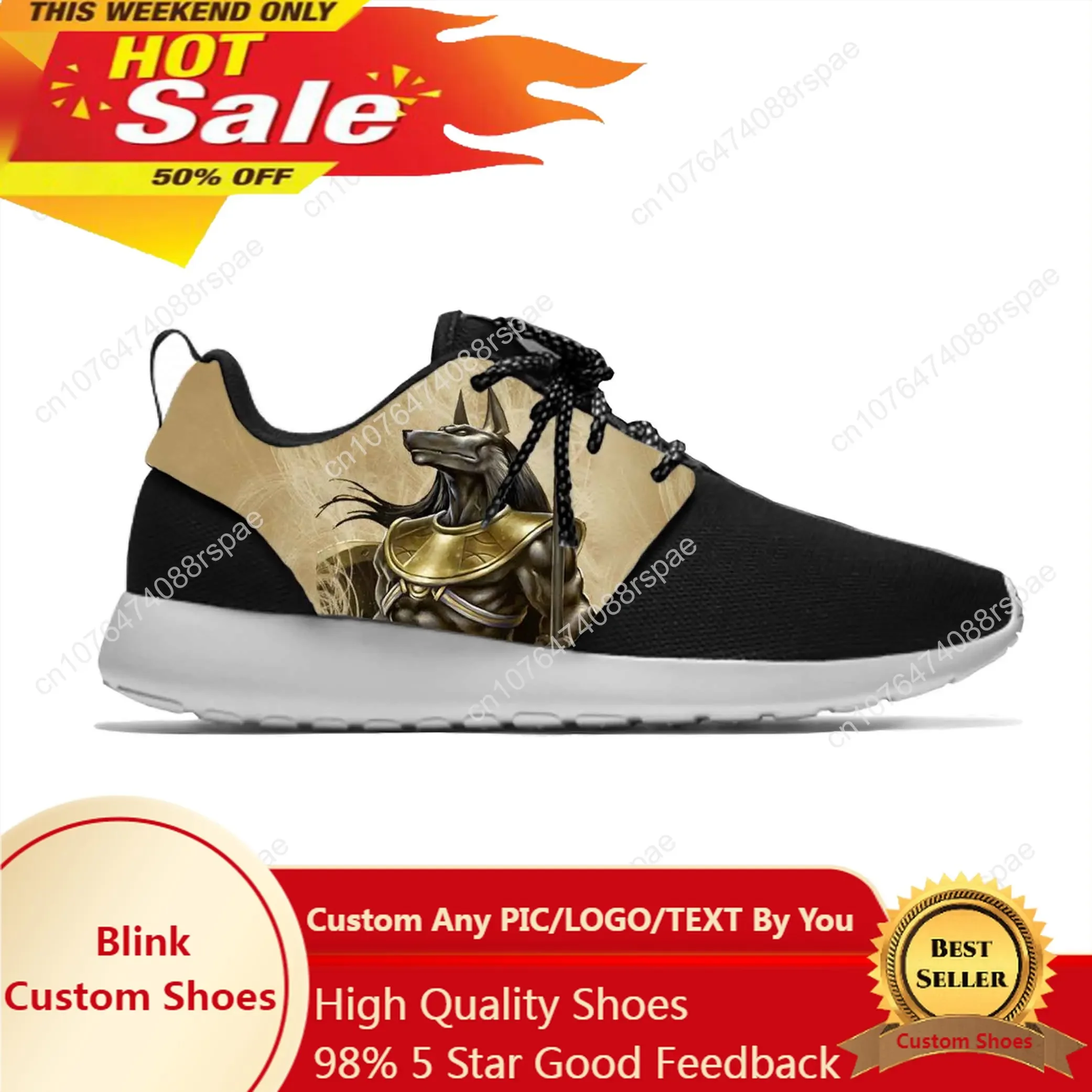 Anubis sepatu olahraga modis lucu dewa Mesir kuno musim panas Anubis sepatu lari jaring bersirkulasi ringan Sneakers wanita pria