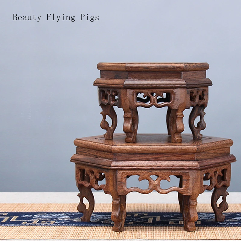 

1 Pc Round Solid Wood Base Vase Base Buddha Statue Altar Living Room Home Decoration Craft Ornament Tray Woodcarving Handicrafts