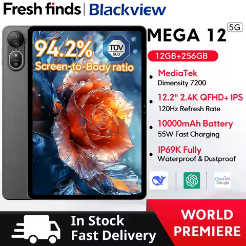 Blackview MEGA 12 Tablet 5G Dimensity 7200 CPU 12.2" 2.4K 120Hz Display IP69K Waterproof 50MP 10000mAh Pad PC