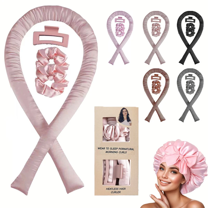 Diadema con varilla rizadora sin calor, cinta para rizos de seda sin calor, rodillos para el cabello, diadema suave para dormir, rizadores de pelo perezosos, herramientas de peinado