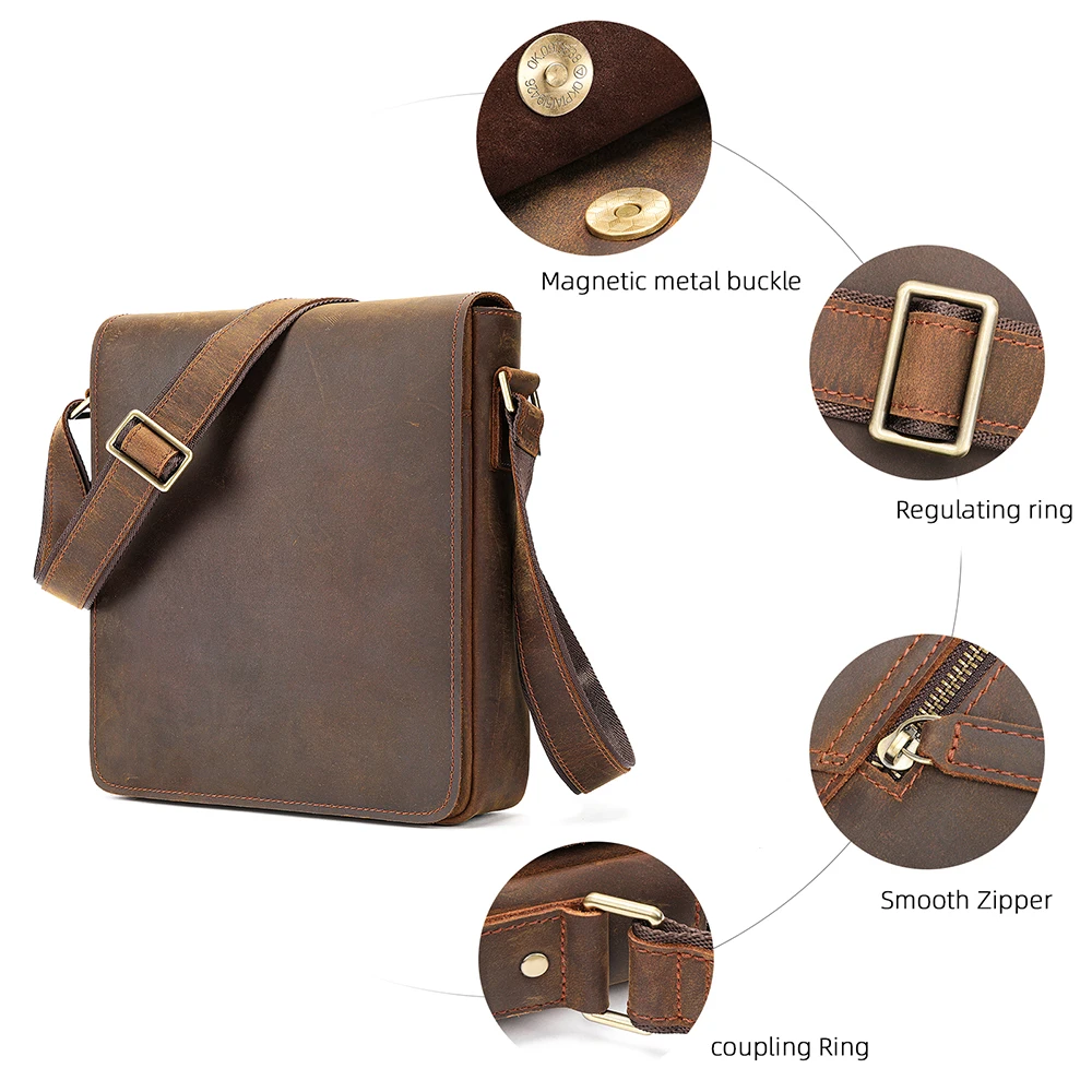 Retro Men\'s Genuine Leather Bag Shoulder Crossbody Bag Casual Bag Crazy Horse Leather Large Capacity Shoulder Bags for Man