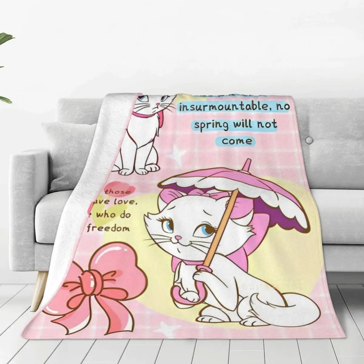 Marie Cat Cartoon Warm Soft Blanket Travel Plush Bedding Throws Comfortable Couch Bed Flannel Bedspread Sofa Bed Cover