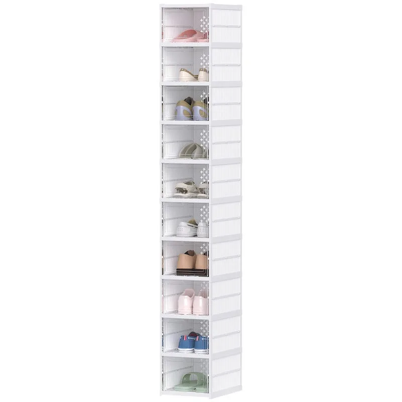 

Pack of 10 Stackable Foldable Plastic Shoe Boxes with Lids, for Sizes Up To 43, White