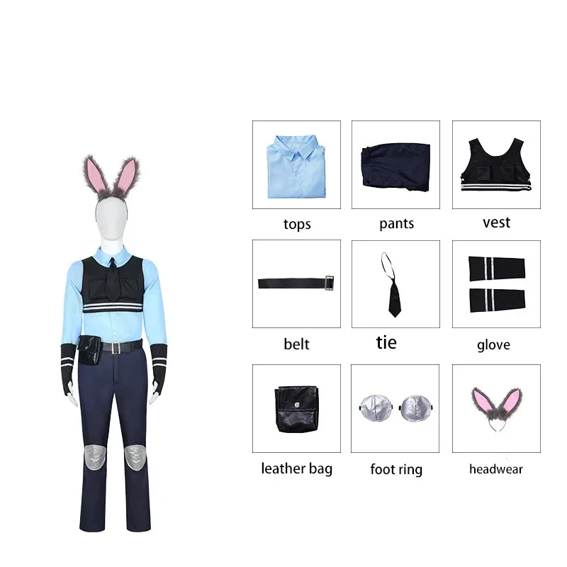 新しいズートピア ジュディバニー衣装コスプレカーニバル誕生日パーティー服フルセット子供の女性の