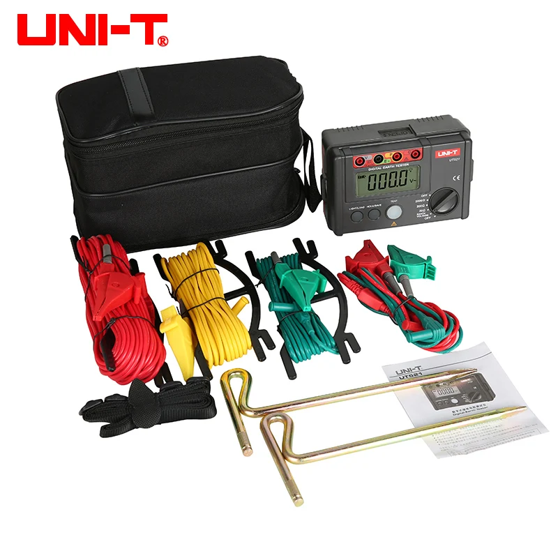 UNI-T Digital Ground Resistance Tester UT521 0-200V 0-2000 ohm Data Retention And Storage Voltmeter LCD Display Backlight