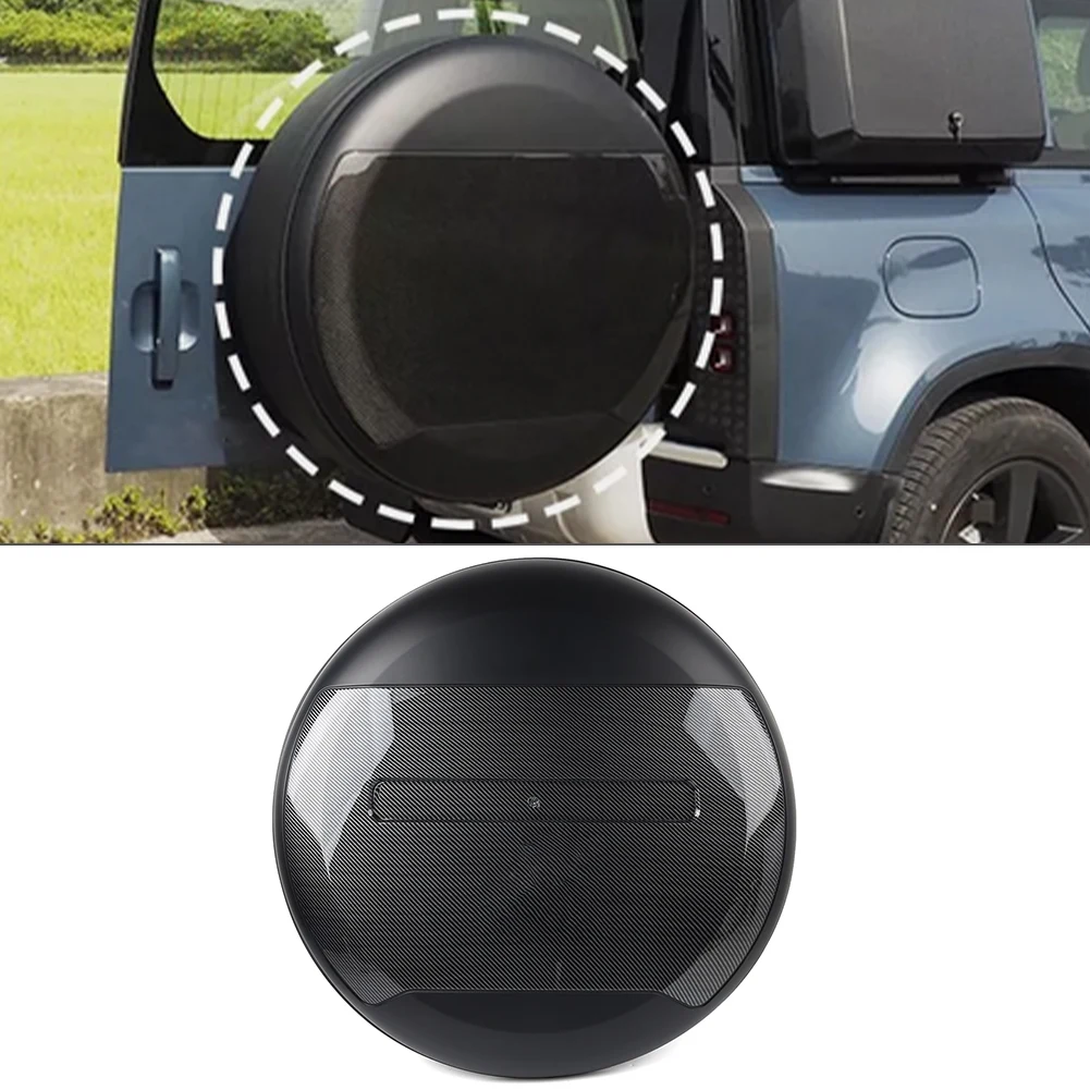 VPLEW0143 Rear Spare Tire Wheel Cover Cap 1pc For Land Rover Defender 2020-2023 2024 ABS Carbon Fiber + Matte Black