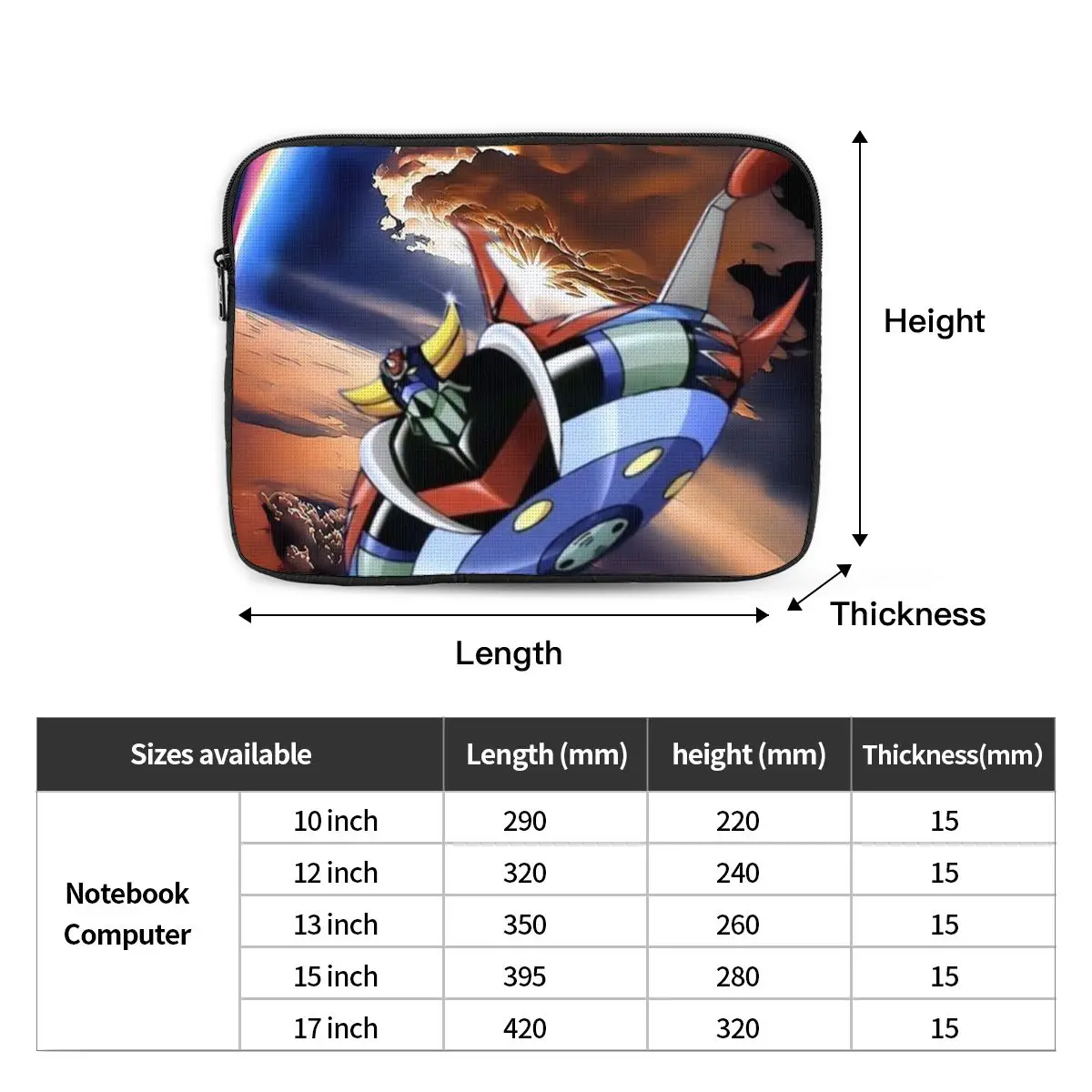 Goldrake Goldorak Anime Mazinger Z UFO Robot Grendizer Notebook Laptop Bag Notebook Sleeve Cover Bag Tablet Shockproof Case Bag