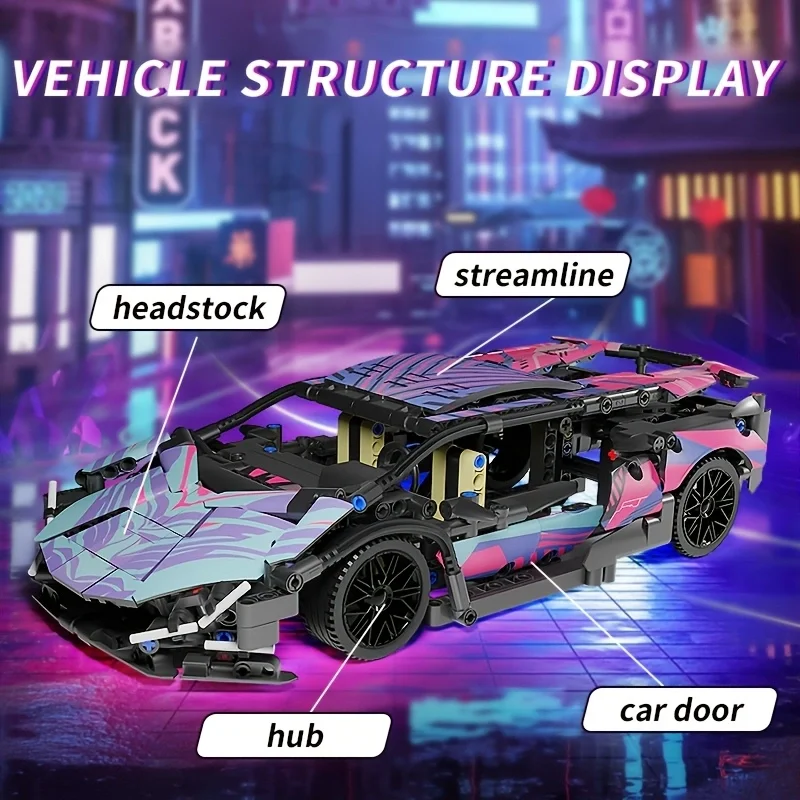 Technical Purple Sian Sport Car Building Blocks Assemble Bricks Vehicle Construction Toy Gift For Children Kids