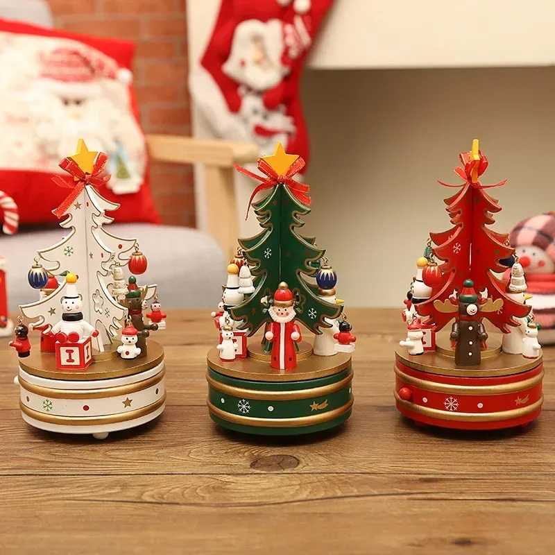 Christmas Carousel Wooden Christmas Horse Carousel Box Rotating Music Boxes Children Gifts Musicbox Room Decoration Home Decor