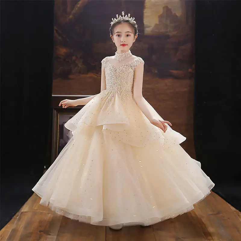 Girl Halloween Carnival Outfit Dress Princess Dress Western Style Fluffy Yarn Children High End Host Evening Dress Fashion Show