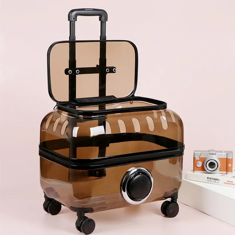 

Transparent Pet Stroller Breathable Carrier Backpack Rolling Travel Case for Cats Large Space Cat Bag Foldable Dog Trolley