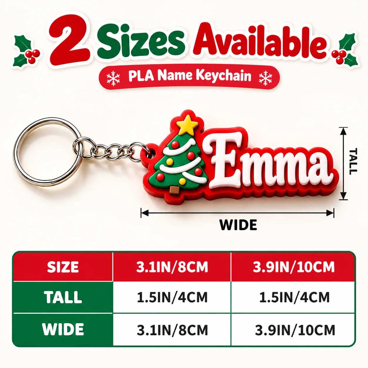 1PC Custom 3D Name Keychain Personalized Christmas Key Ring PLA Bag Charm Backpack Accessory Holiday Party Gift for Family Kids