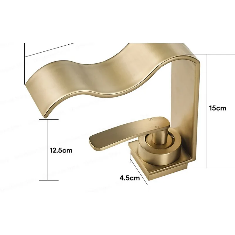 حوض صنبور فاخر نحى الذهب بالوعة الحمام صنبور سطح الخيالة الساخن الباردة النحاس 1 حفرة صنبور المياه مغسلة الغرور الصنابير #4