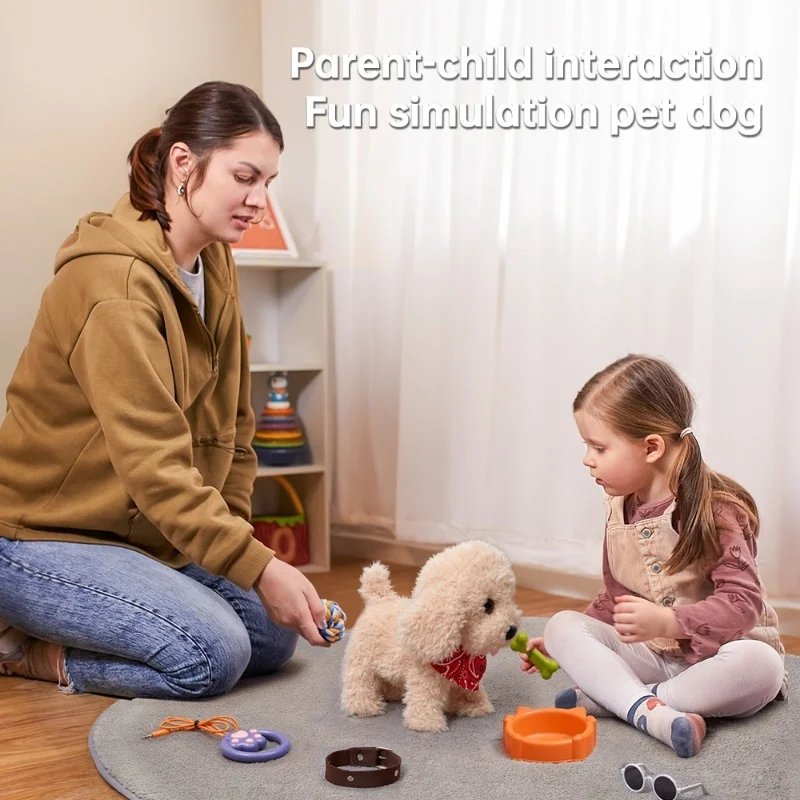 TUMAMA 7 szt. Pluszowe Zabawki dla Psów Chodzące Gryzaki z Dźwiękiem i Wyciekiem Elektroniczne Interaktywne Pluszowe Szczeniaki z Obrożą i Akcesoriami