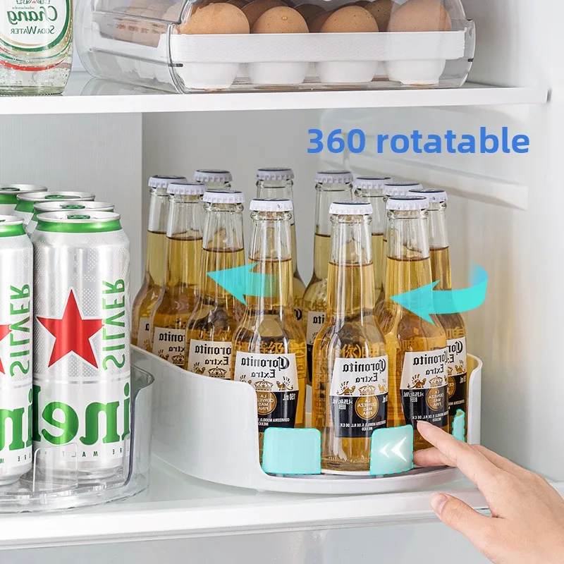 360 Rotating Refrigerator Storage Box Multifunctional Spice Organizer Simple Drink Tray for Kitchen Countertop