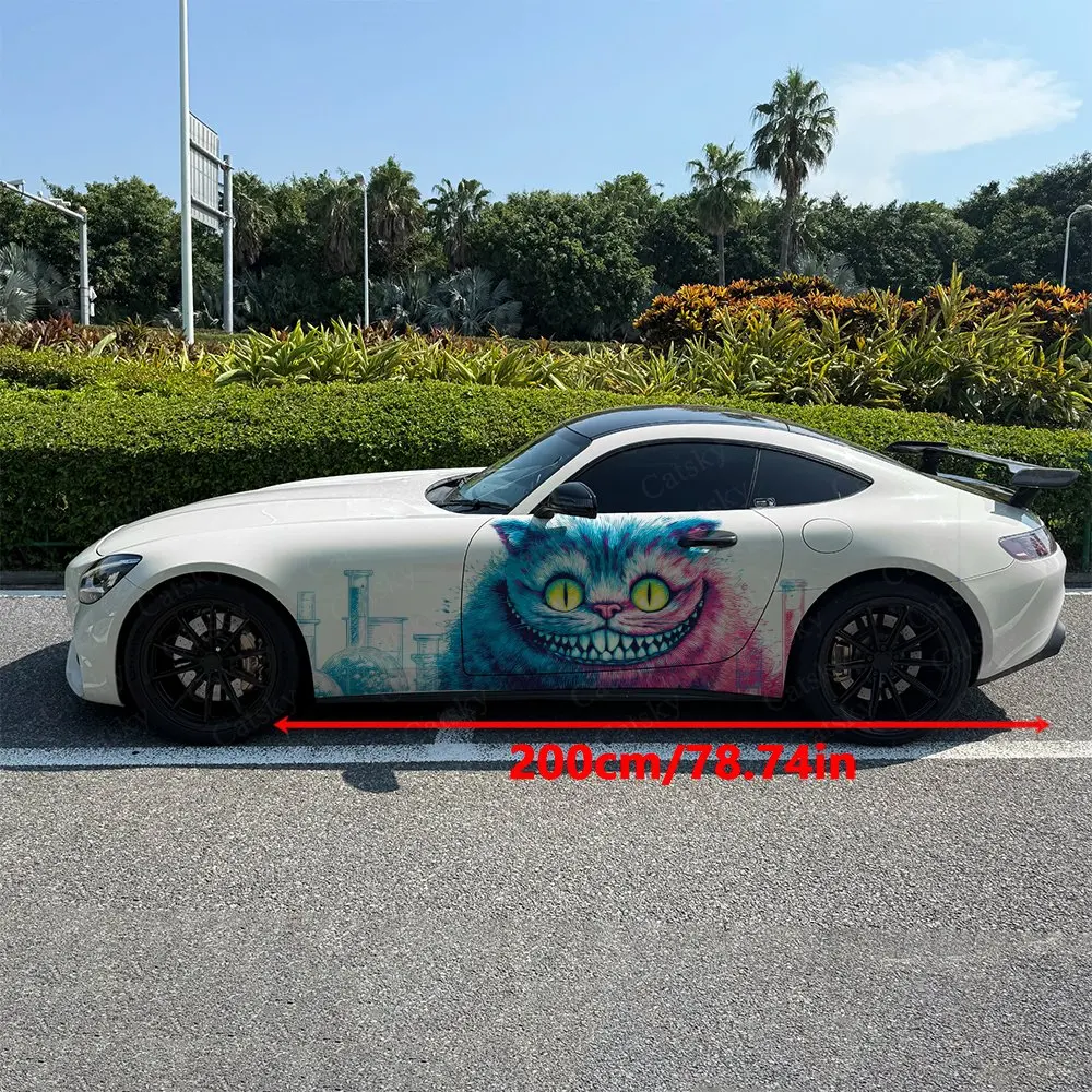 2pcs Fantasy Cheshire Cat, Durable, Fade-resistant, Enhance Vehicle Aesthetics With Bold Artistic Design Car Vinyl Wraps