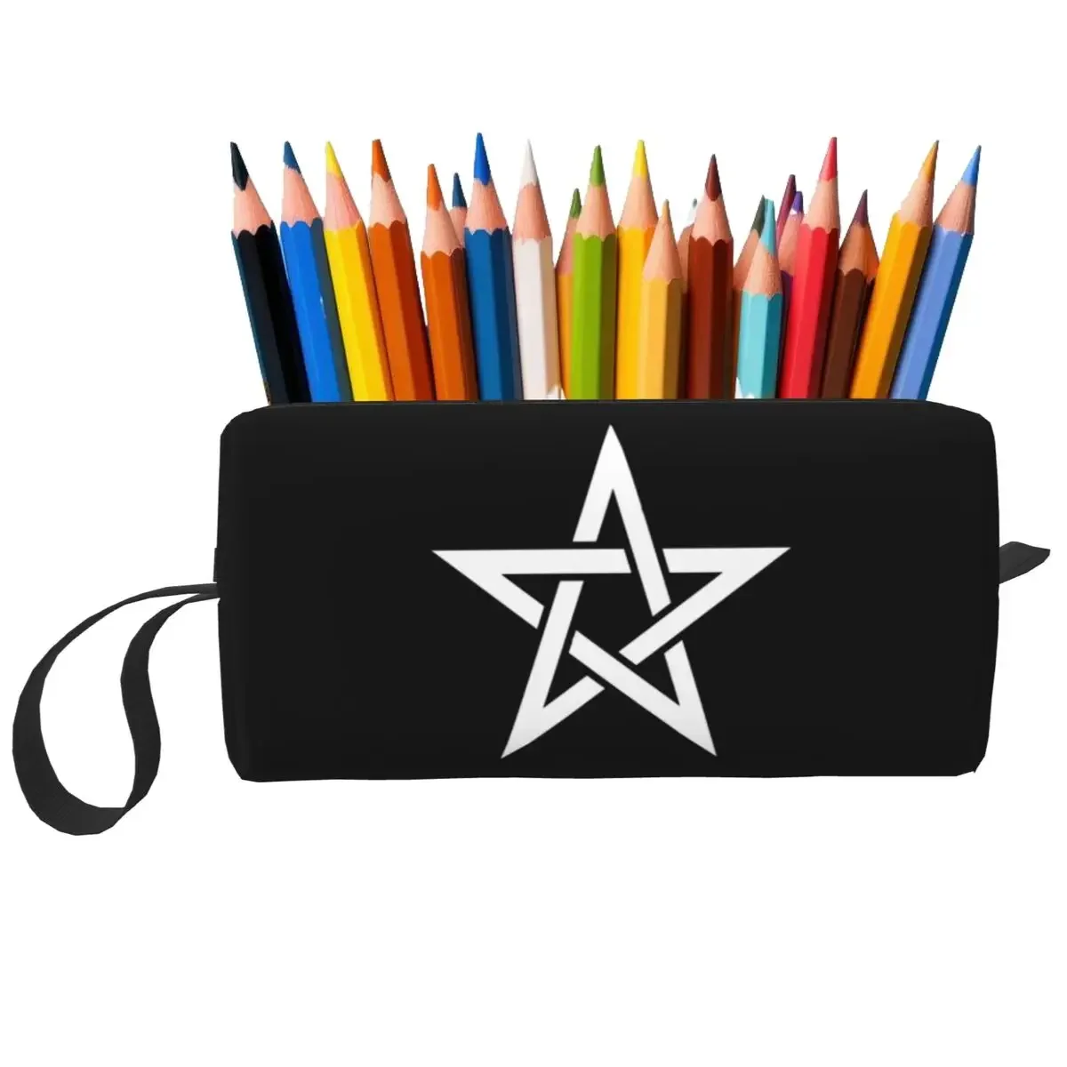 White Upright Pentacle Pentagram Witchcraft And Wicca Makeup BagToiletry Cosmetic Bag for Women Beauty Travel Pencil Case