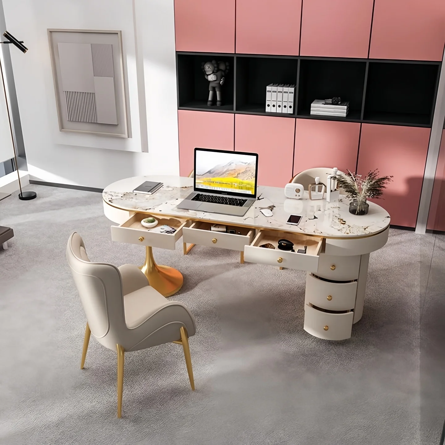 !@Modern Cream Office Desk Chair Wind Rock Beauty Medical Consultation Face-to-Face Diagnosis Home Study Writing Desk