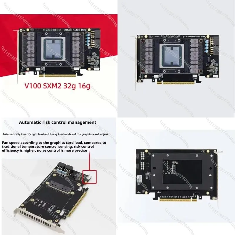 For V100 SXM2 32GB to PCIe Adapter Card with Pure Copper Cooling Turbo Fan High Performance GPU Riser Board for Mining