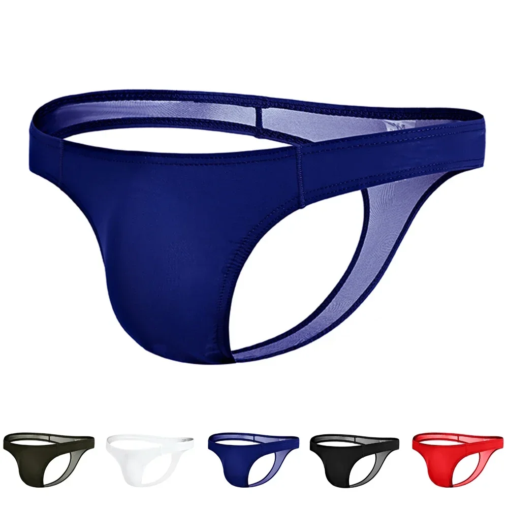 Men\'s Sexy Solid Color Underwear Comfortable Breathable Convex Bodycon Triangle Briefs Male Ultra-Thin T-Tack G String Thongs
