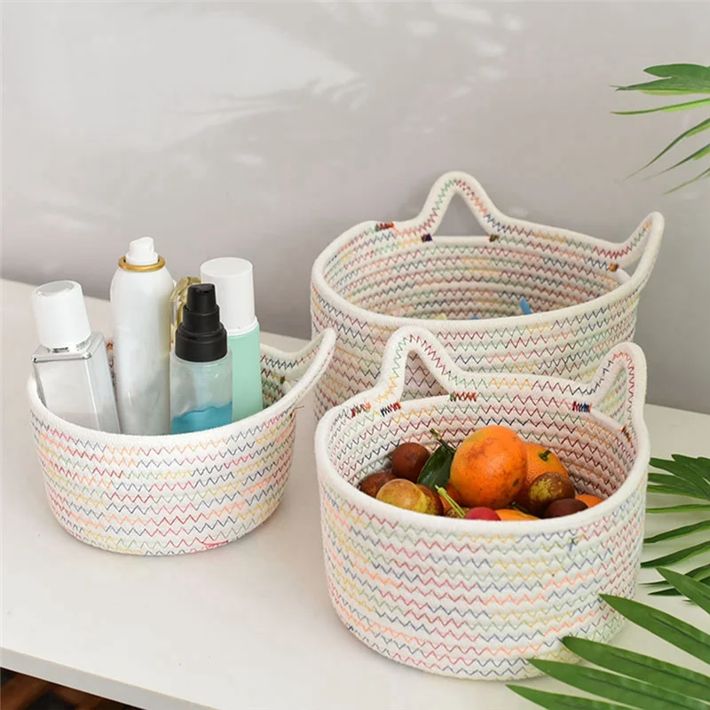 

TFORU-маленькая тканая корзина, красочная корзина для хранения, настольная корзина для хранения, корзина для хранения из хлопчатобумажной веревки ручной работы