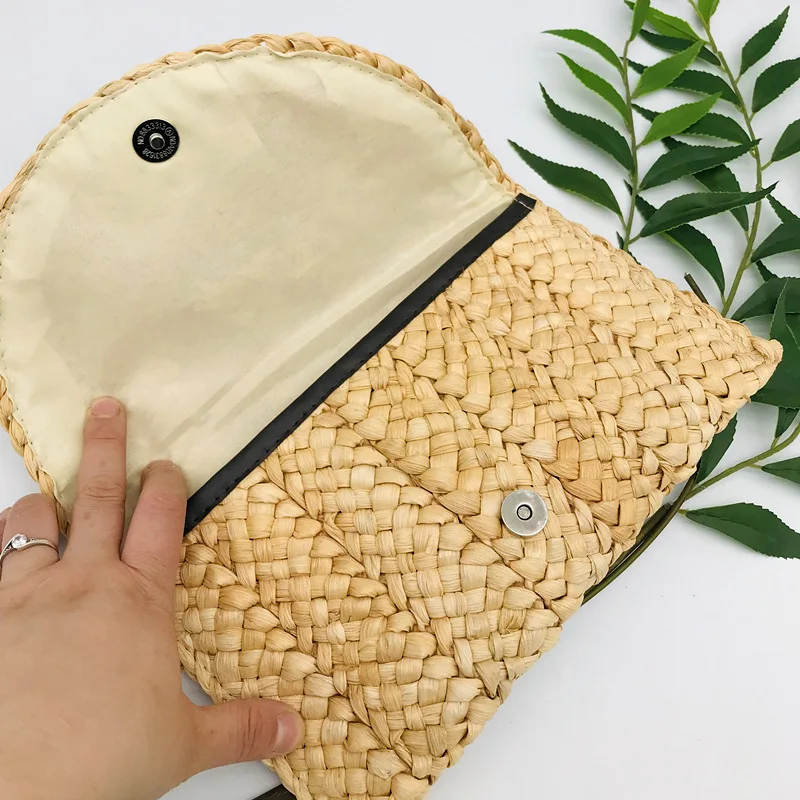 Bolso de paja hecho a mano para mujer, Cartera de sobre multicolor para vacaciones en la playa, monedero femenino