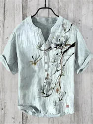 New 100% linen summer 3D graffiti printed men's fashionable streetwear short sleeved shirt men's linen breathable Hawaiian shirt