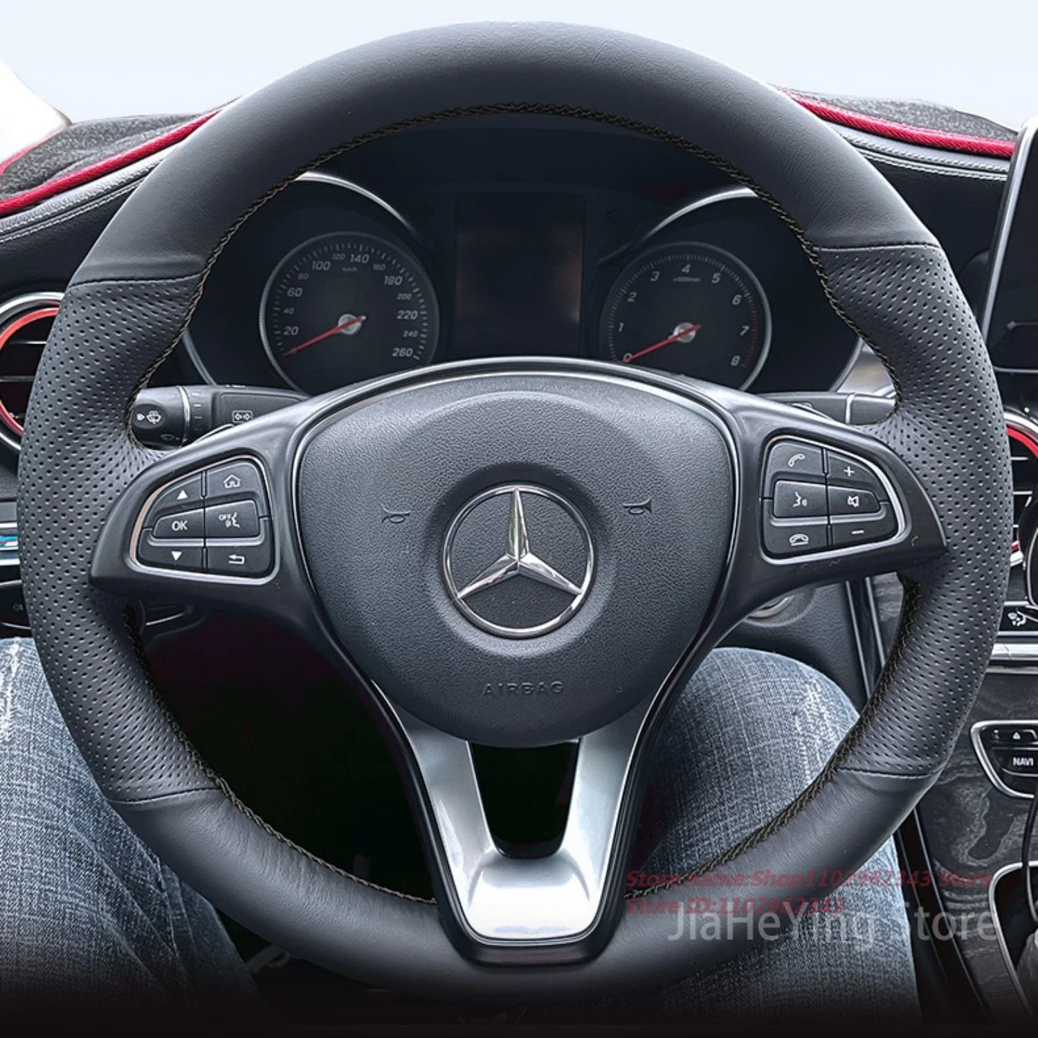

Suitable for Mercedes-Benz B-class GLA/CLA/S450 Vito V-class R-class Anti-slip Perforated Leather Hand-sewn Steering Wheel Cover
