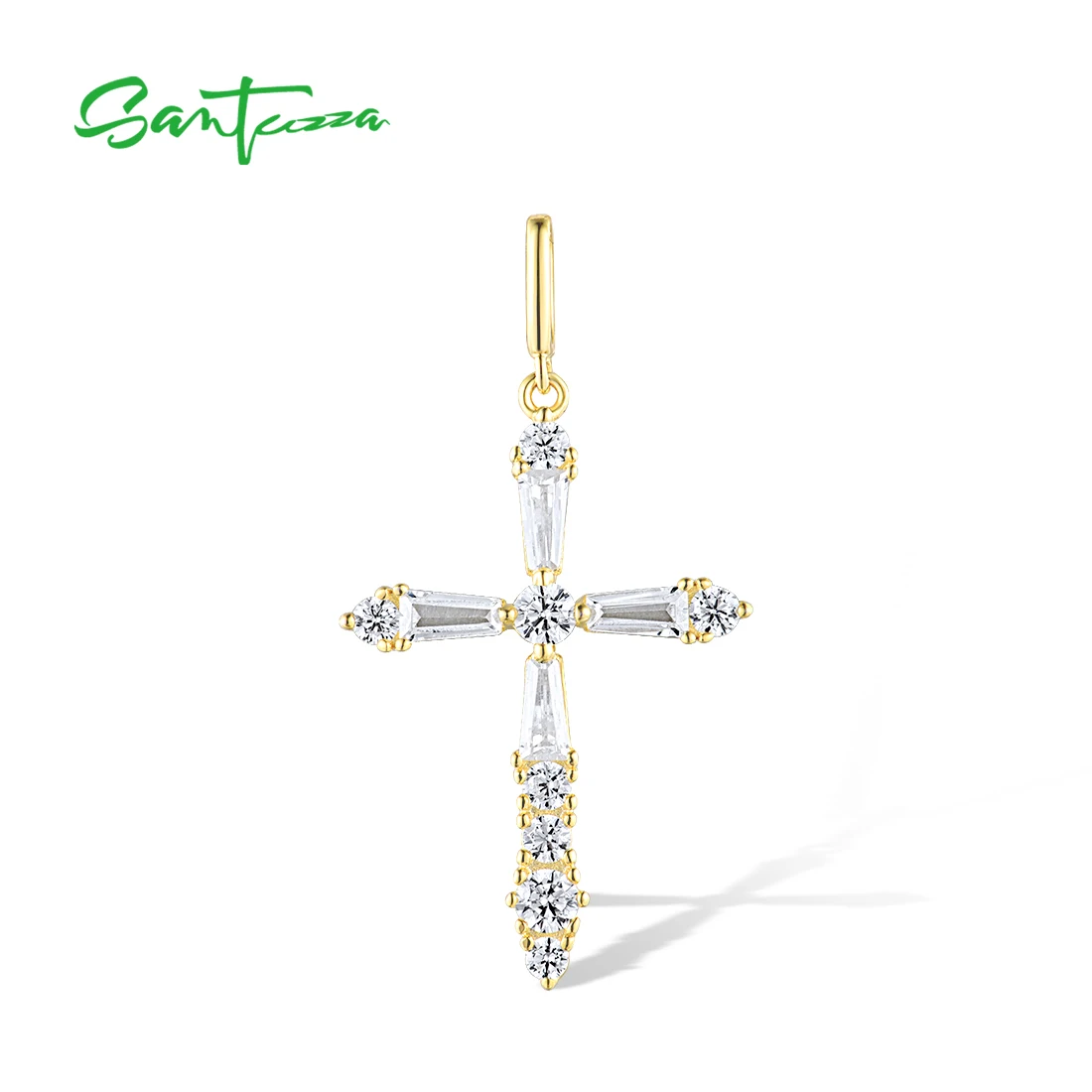 

SANTUZZA Pure 925 Sterling Silver Cross Pendant for Women Sparkling White White Cubic Zirconia Wedding Engagement Fine Jewelry